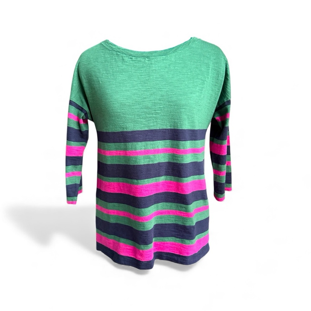 Boden Green and Pink Striped 3/4 Sleeve Top